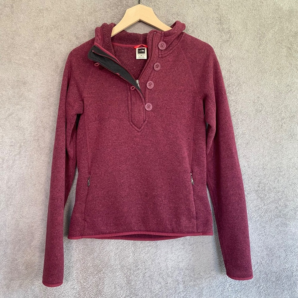 North Face Womens Crescent Sunshine Fleece Hoodie Size S Sweatshirt 1/4 Button